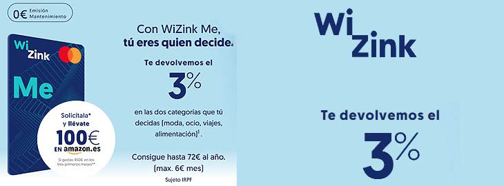 Consigue GRATIS una tarjeta regalo de 100€ de Amazon con Wizink pic