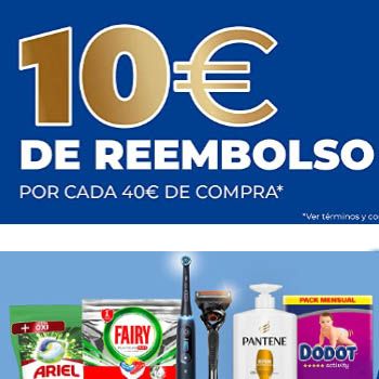 10 € de reembolso en Amazon por cada 40€ compra 2 en productos de P&G