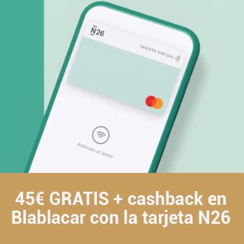 45€ GRATIS + cashback en Blablacar con la tarjeta N26