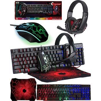 Pack gaming ratón + teclado + cascos + alfombrilla