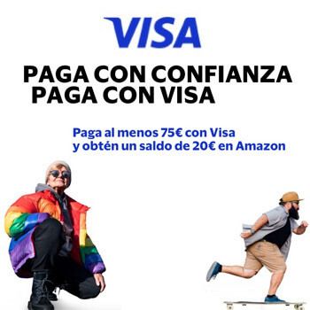 Oferta Paga 75€ con VISA y obtén una tarjeta regalo de 20€ en Amazon