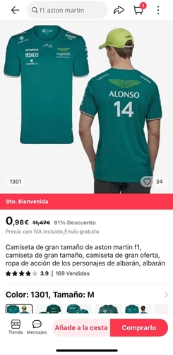 Camiseta Aston Martín Fernando Alonso de segunda mano por 20 EUR en Los  Alcázares en WALLAPOP